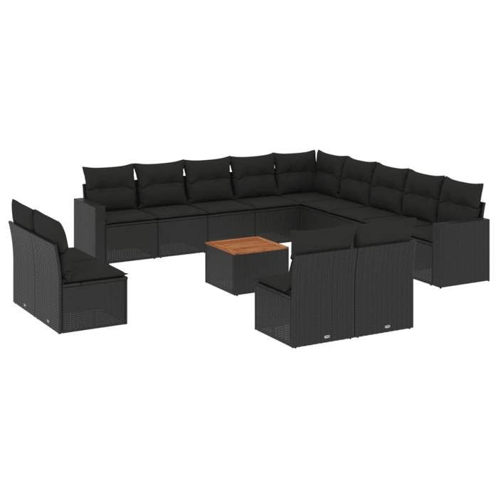 VidaXL Salon de jardin avec coussins 14 pcs noir résine tressée 3224375