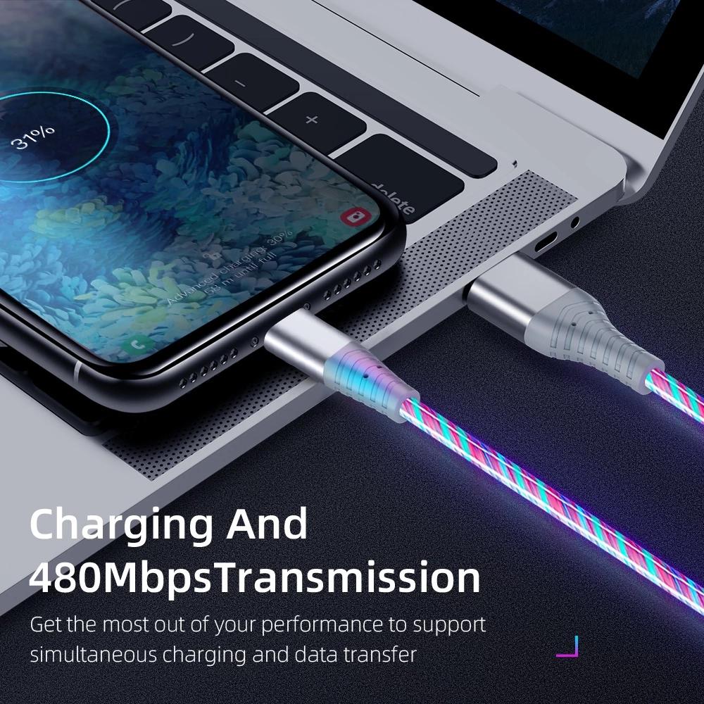 2m Flow USB Data Cable For iPhone 14 13 12 Pro Max 11 XS 8 7 6 Luminous 3A Fast Charging Cable