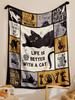 1 Stück Schwarze Katze Weiche Decke Flanell Bedruckte Decke Für Camping & Reisen Geeignet Für Sofas Schlafzimmer Wohnzimmer Und Betten