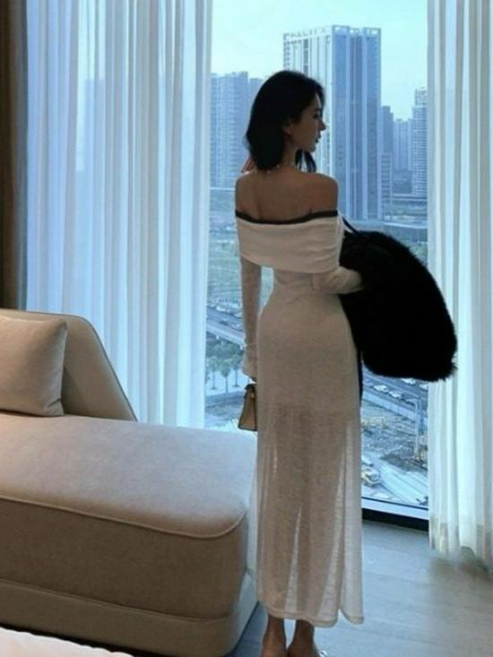 Elegant One-Shoulder Knit Dress for Women - Autumn/Winter 2026 French-Inspired Long Base Layer