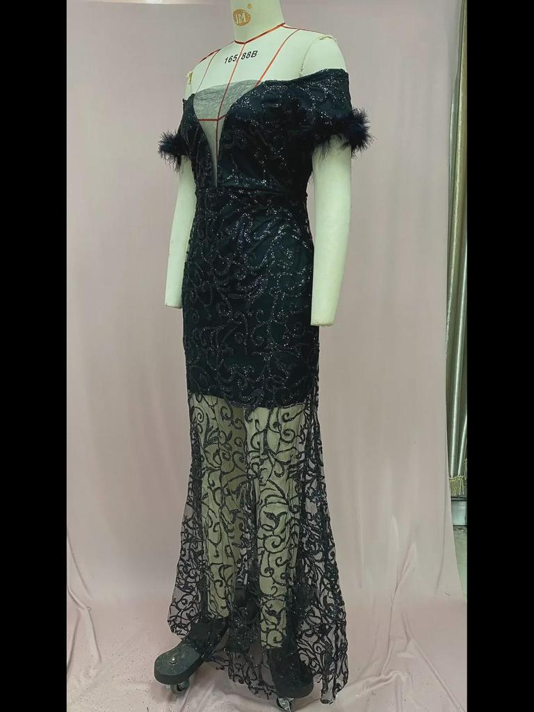 Europäisches und amerikanisches Damen-Abendkleid mit Pailletten und einer Schulter, schlankes Meerjungfrau-Muster, 2025