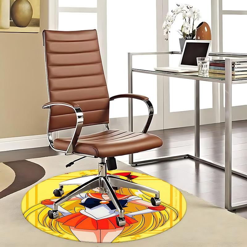 1pc Sailor Moon Anime Cartoon Design Round Carpet Office Chair Mat, NonSlip Rug for Home Decor, Living Room, Bedroom