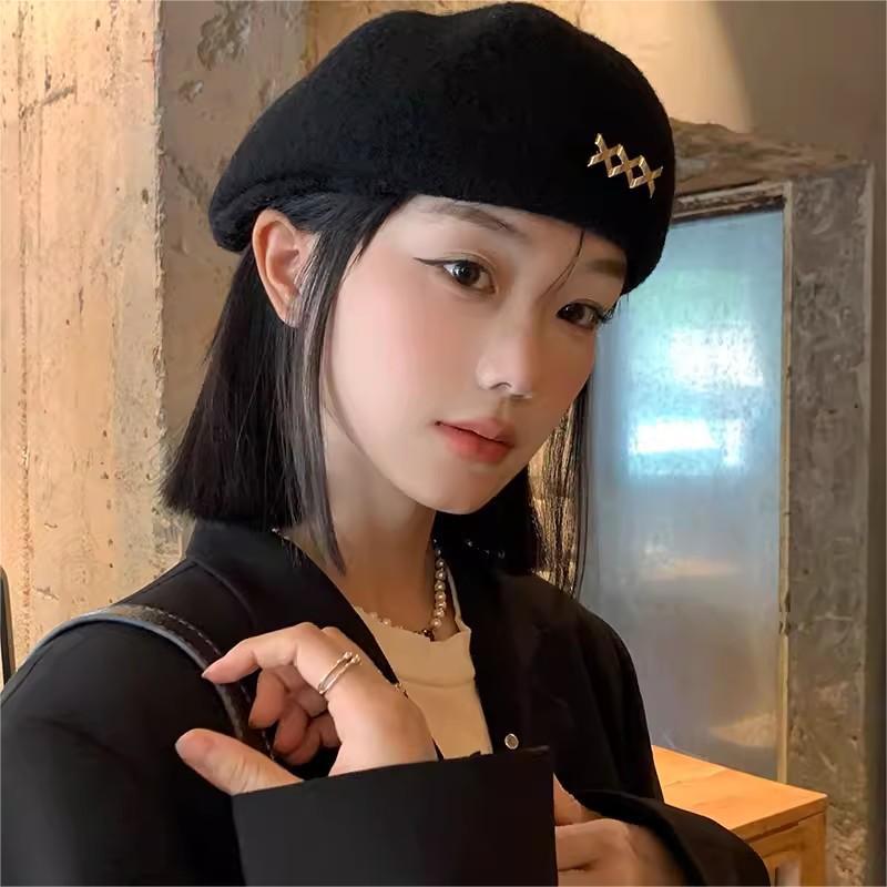 Mei Mary Black beret - women's spring/autumn versatile fashion knit beanie
