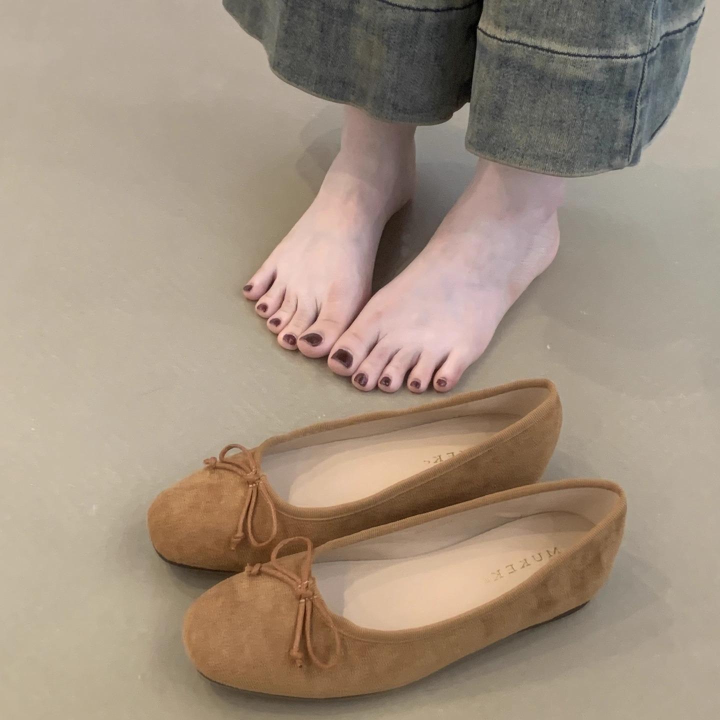 

MUKEKe inner height increase gentle fairy ballet shoes 2025 new sweet bow round head flat bottom ladyshoes 39