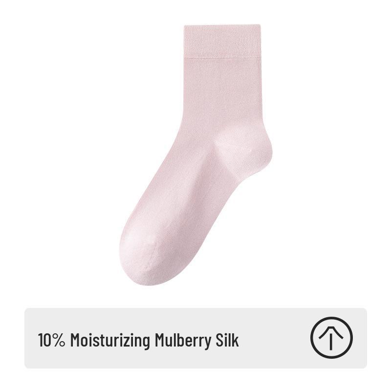 Women's Mid-Calf Mulberry Silk Maternity Socks - Antibacterial, Deodorant, Solid Color, Four Seasons Style