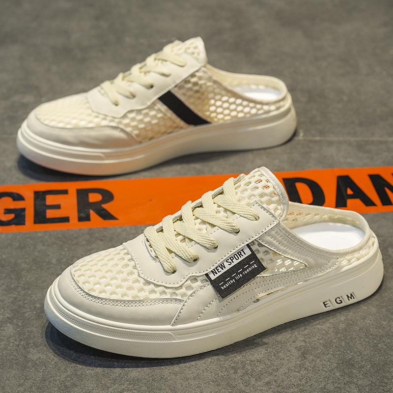 

Men s Half Drag Board Shoes Mesh Breathable Casual Sandals Fashionable Outdoor Sports Slippers Summer Thin Single Net Slippers 39 бежевый