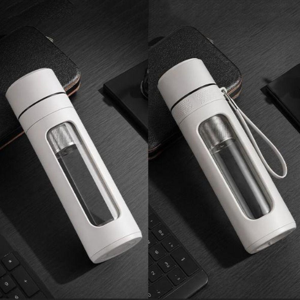 Anti-Scald Glass Water Bottle Leak-proof One Click Opening Infuser Tumbler Large Capacity with Tea Filter Tea Separation Cup