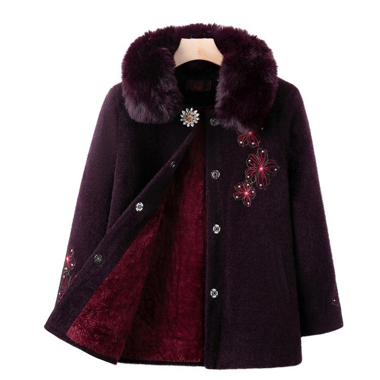 

Пальто из шерсти в стиле Mom-fit нового фасона, широкое, с шерстяным воротником, модное пальто, топ с плюшевой подкладкой для женщин среднего и пожилого возраста 5XL