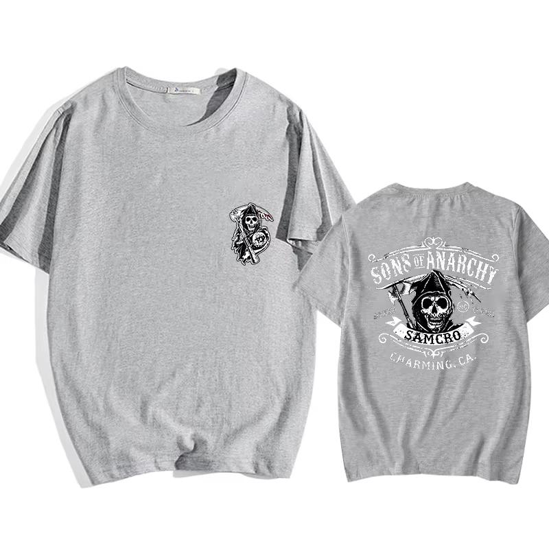 Trend Spring and Autumn Men's Loose Street Skull Pattern Printed T-Shirt Y2K Skull Harajuku Shirt Men's T-Shirt Tops