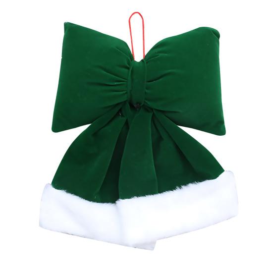 Velvet Christmas Bows Stuffed Plush Xmas Hanging Bows Ornament with Fluffy White Fur Trim for Holiday Tree Garland Fireplace Decoration