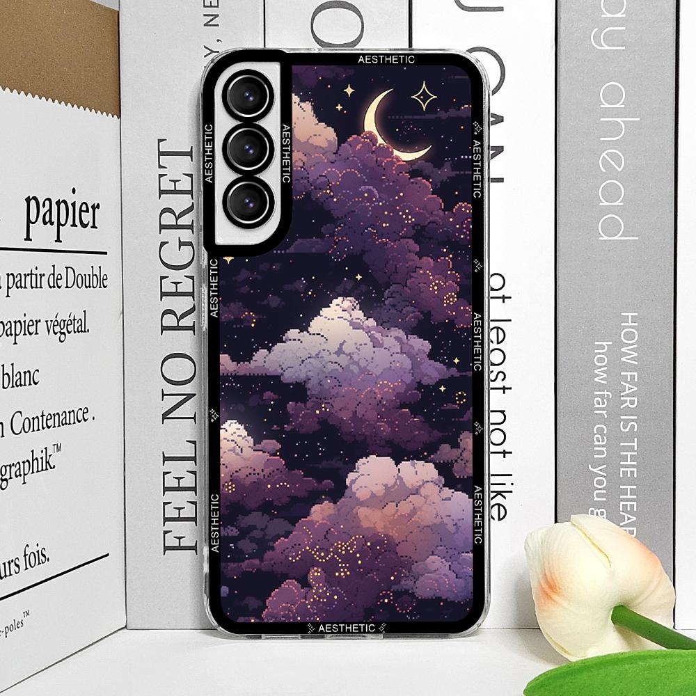 Beautiful Y2K Cute Clouds Moon Aesthetic Phone Case for Samsung Galaxy S25 S24 S20 S21 FE S22 Plus S23 Ultra 5G Soft Cover Funda