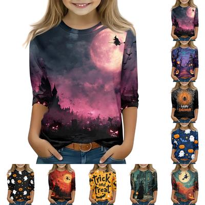 Kids Long Sleeve Halloween Print T-Shirt Round Neck Casual Top