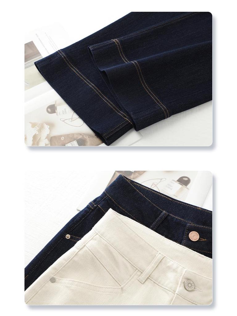 2025 New Dark Blue Tencel Petite Women’s Straight-Leg Wide-Leg Jeans for Spring and Autumn