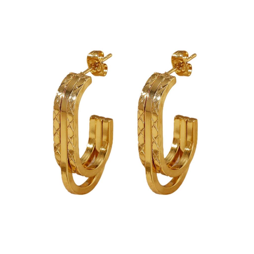 2025 Geometric Multi-layer Titanium Steel Earrings - Light Luxury Fashion Design for Women