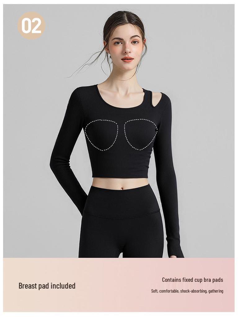 Women's Slim Fit Yoga Top with Built-in Bra - Long Sleeve for Autumn & Winter Fitness, Running, and Pilates