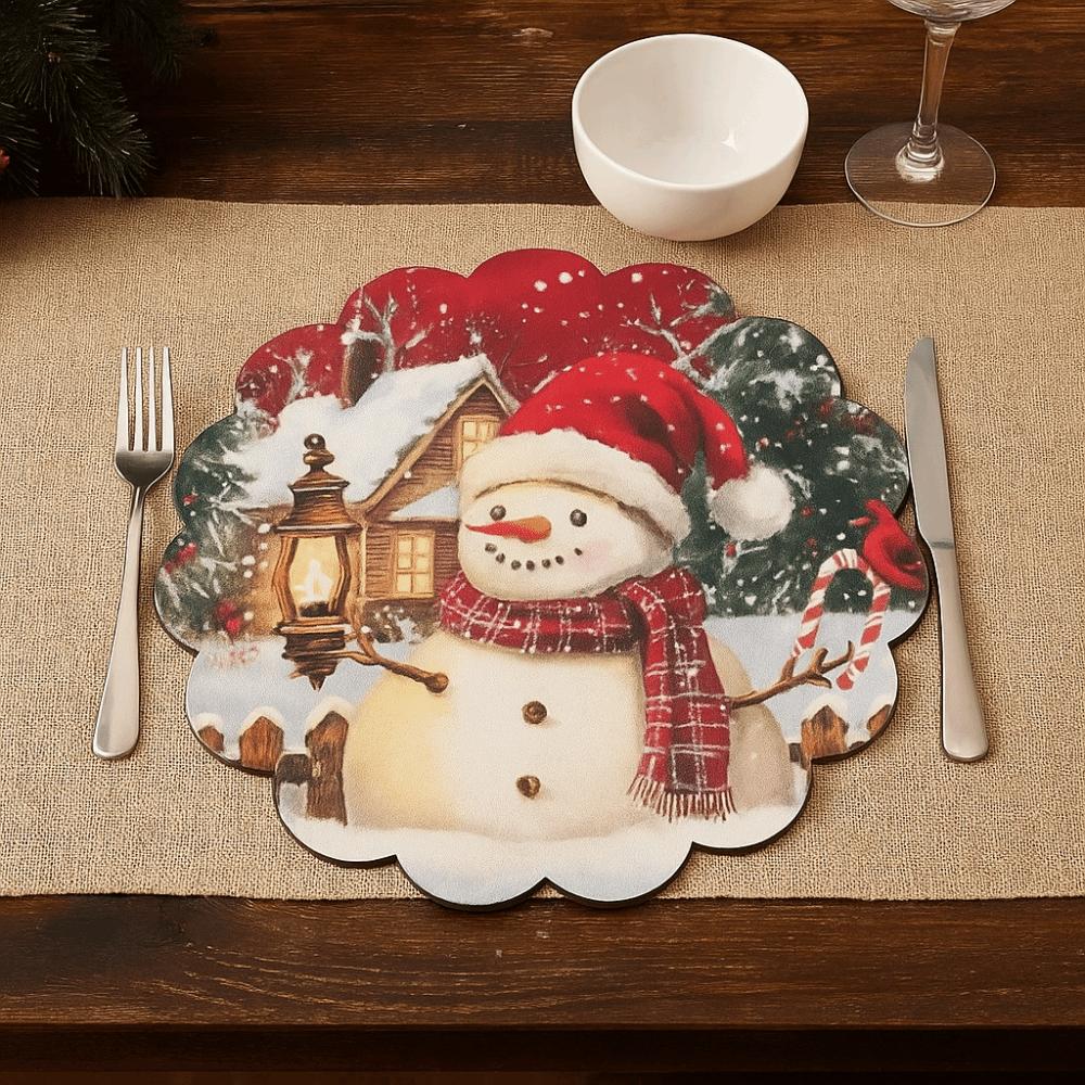 2Pcs New Round Christmas Placemats Polyester Non-Slip Christmas Table Mats Xmas Placemat New Year Party Ornament