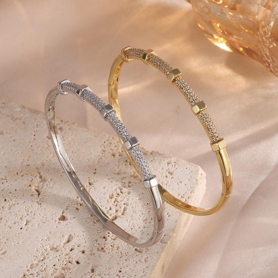 ZAKOL Classic Nail Screws Design Micro-set Zircon Bangles for Women High Quality Party Zircon Accessories Gift