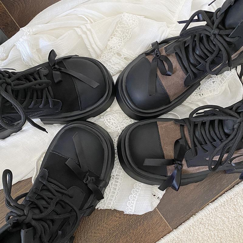 Fashion Platform Fashion Boots Women's New Autumn Casual Versatile Bow Side Zipper Color Block Short Thigh Big Toe Boots