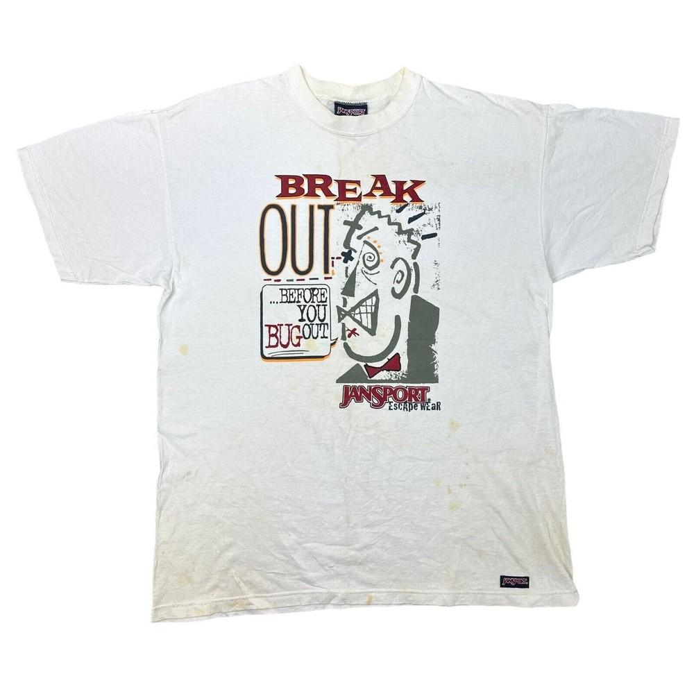 

Vintage Jansport T-shirt Made In USA Graphic Print White Mens L