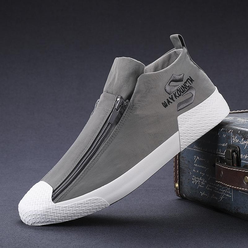 Vīriešu audekls gurnu sporta kurpes Modes divrindu rāvējslēdzēja dizains ikdienišķas plakanas kurpes Ikdienas vīriešu elpojošas kedas Zapatillas