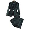 Zihong Women's Green Plaid Blazer: New 2024 Slim-Fit for Autumn/Winter
