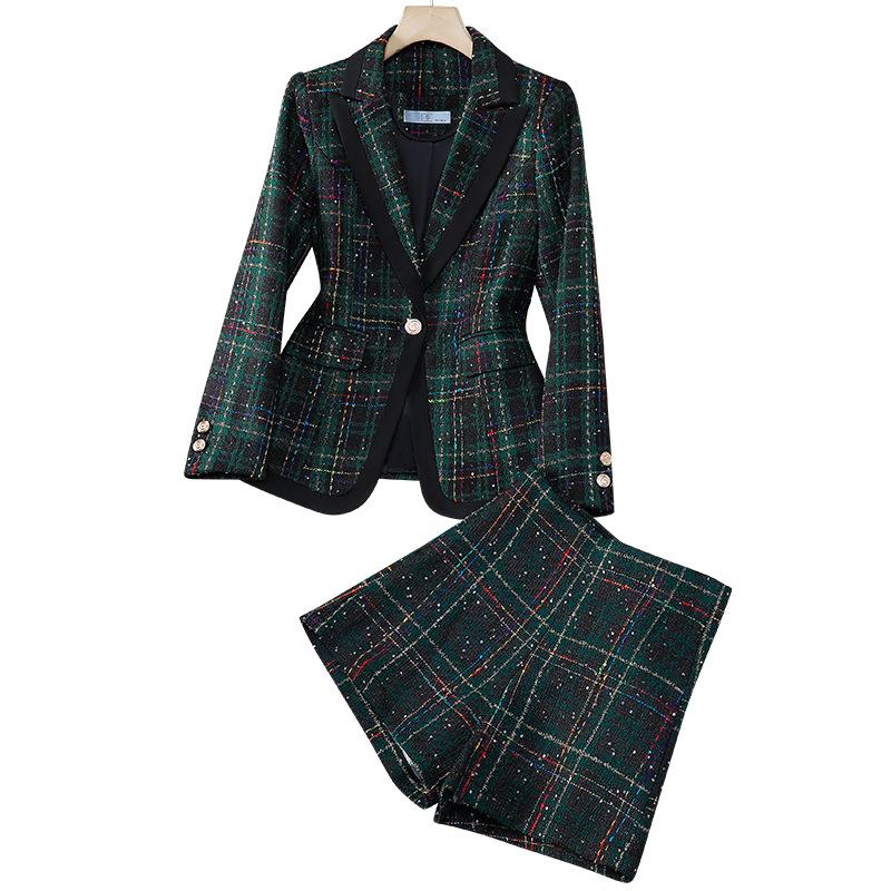 Zihong Women's Green Plaid Blazer: New 2024 Slim-Fit for Autumn/Winter
