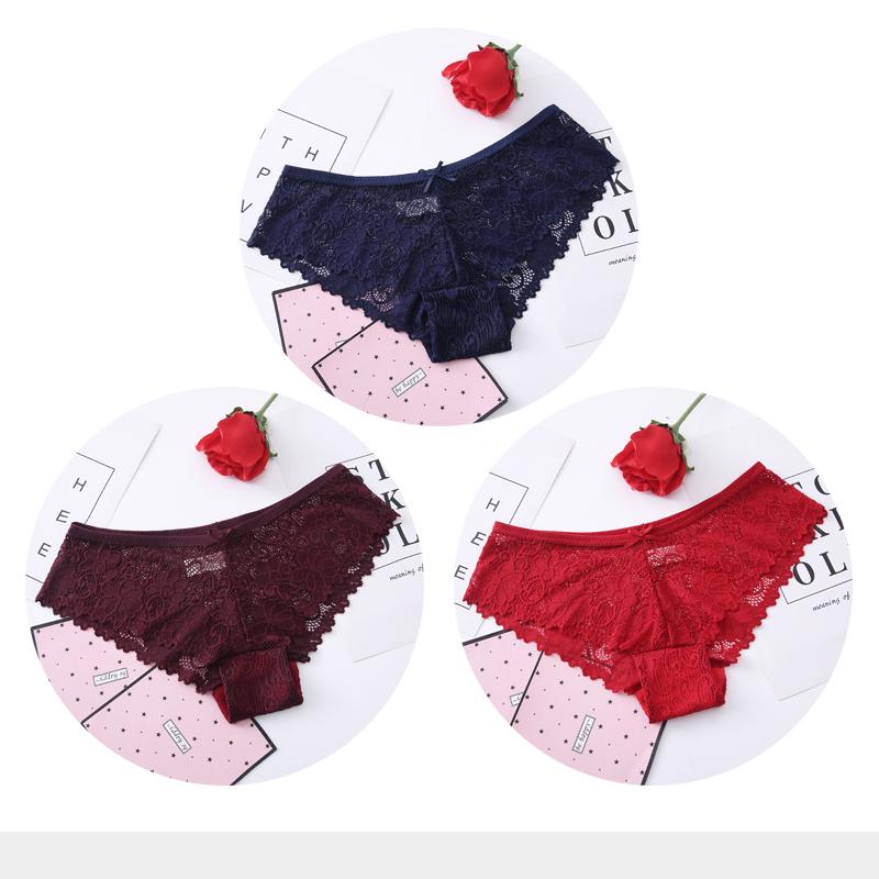 Sexy Slips für Frauen Spitze Atmungsaktiv Weibliche Unterwäsche Slip Transparent Brief Mädchen Unterhosen Set M-XXL 3 Stück/Los