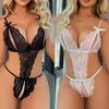 Floral Lace Scallop Trim Peep Bra Crotchless Teddy Bodysuit
