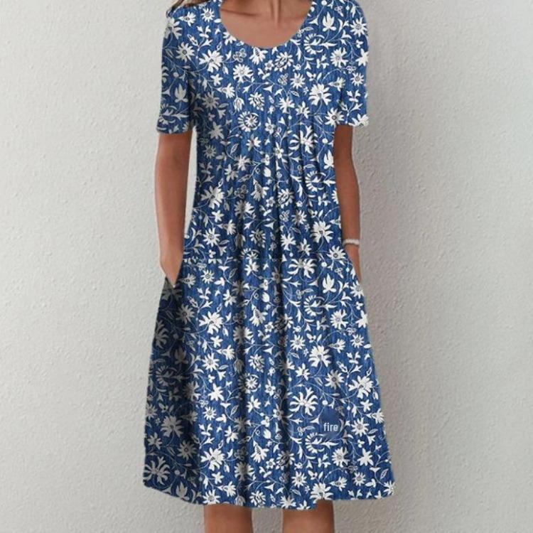 

Floral Print Midi Dress with Pockets for Spring Summer 5XL