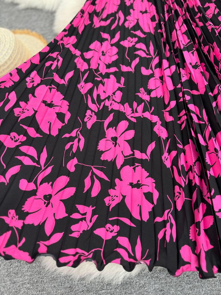 3D Printed Pleated Midi Skirt - 98cm Versatile A-line for Women