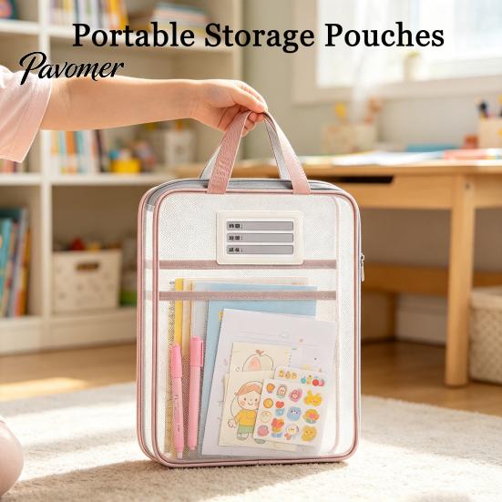 Multi-purpose Storage Kits Transparent Nylon Document Bag, Portable Lightweight Mesh File Organizer with Zipper Pouches And Strap, Large Capacity