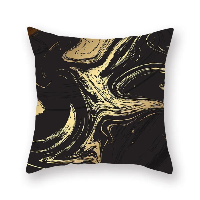 Decorative Throw Pillows Case Polyester Black Gold Geoetric Wave Cushion Cover For Sofa Home Car Bedroom 45X45Cm