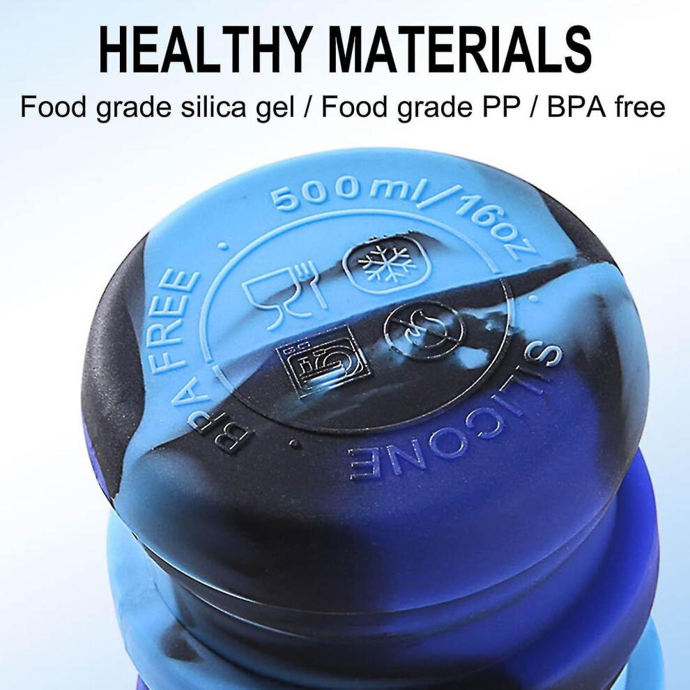 Wasserflasche Silikon Zusammenklappbare Wasserflaschen, 500ml Tragbare Faltbare Erweiterbare Wasserflasche Sportbecher, Auslaufsicher Und Wiederverwendbar, für Outdoor-Aktivitäten