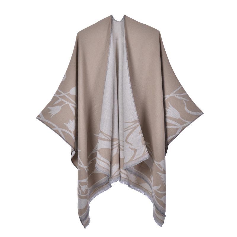 Retro Double-sided Split Shawl Can Be Worn In All Seasons, Women's Imitation Cashmere Fringed Cape Cardigan, Air-conditioned Room with Blanket