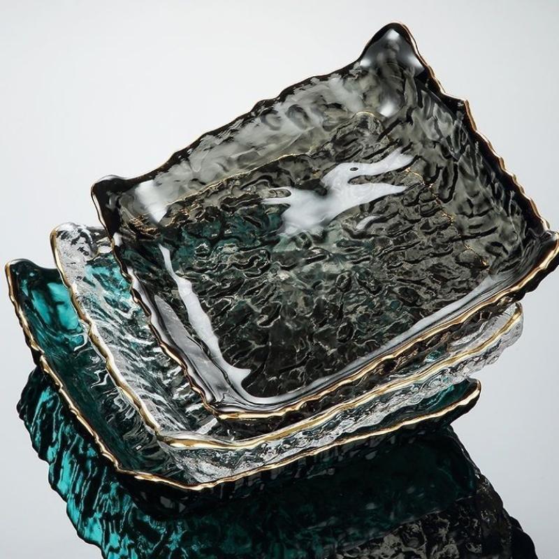 Square Glass Plate Phnom Penh Irregular Fruit Plate Small Snack Plate Living Room Decorative Plate Glass Crystal Plate Tableware