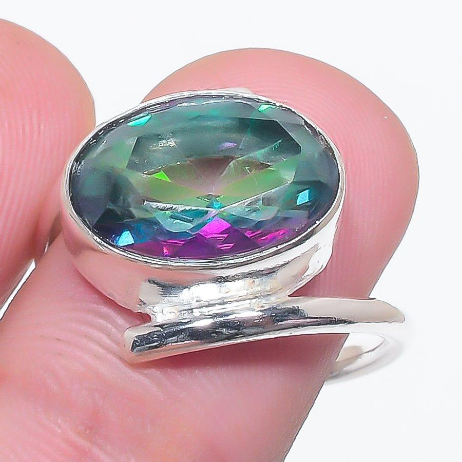 Mystic Rainbow Topaz Gemstone 925 Sterling Silver Jewelry Ring Size 7