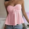 2026 Summer Hollow Out Women Tube Top New Sweet Lace-up Strapless Blouse Slim Fit Loose Sleeveless Top Solid Color Simple A-line Backless Sexy Shirts