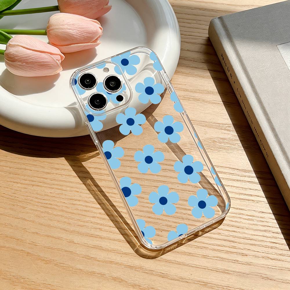 Blue Minimalist Print Phone Case For iPhone 17 16 15 14 13 12 11 Mini Pro Max Plus Transparent Cover