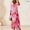 Plus Size Women V Neck 3 4 Sleeve Maxi Dress Soft Fashion Daily Street Wear