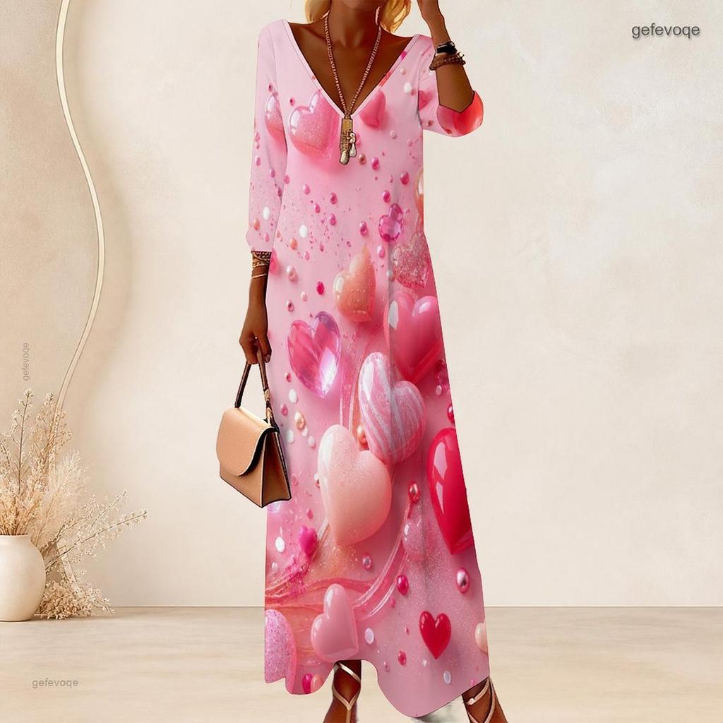 Plus Size Women V Neck 3 4 Sleeve Maxi Dress Soft Fashion Daily Street Wear