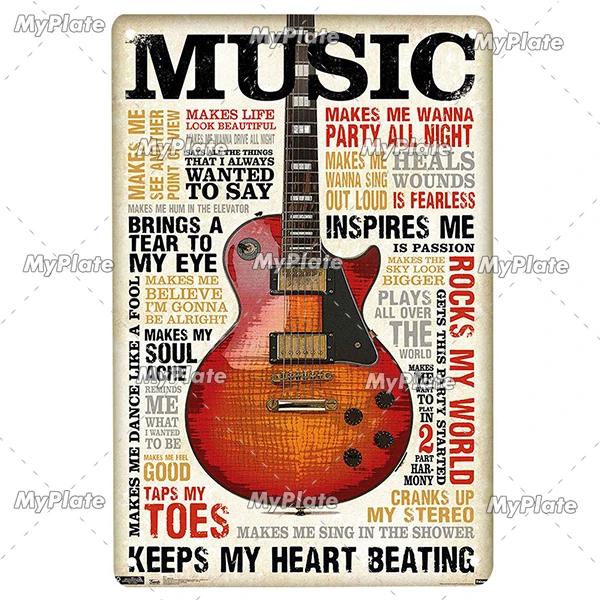 Hudba Gitar Vintage Plechová cedule Plechová cedule Rock Plaketa Domov Nástěnná dekorace Barová cedule Domácí Dekor Země Plakát Drop Shipping