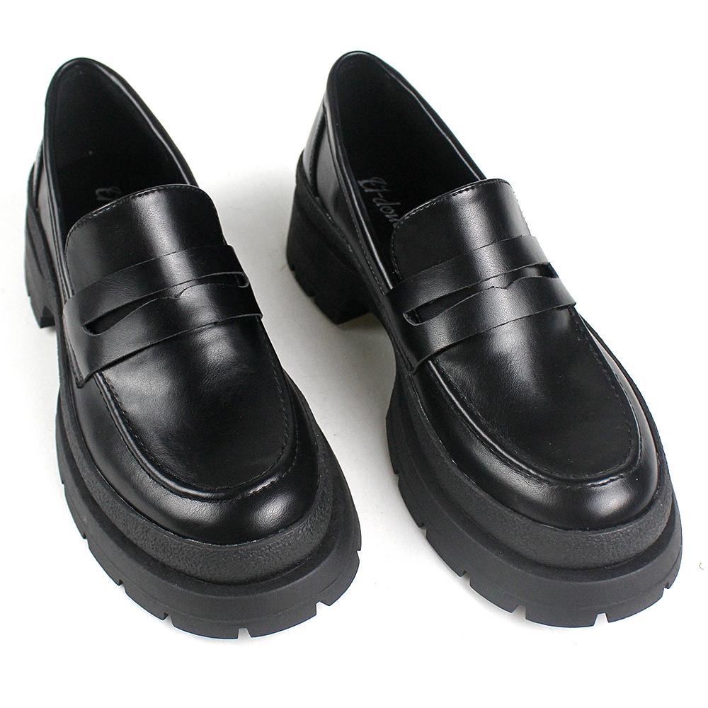 Leather Shoes Women's Heightened Platform Muffin Round Head Single Shoes