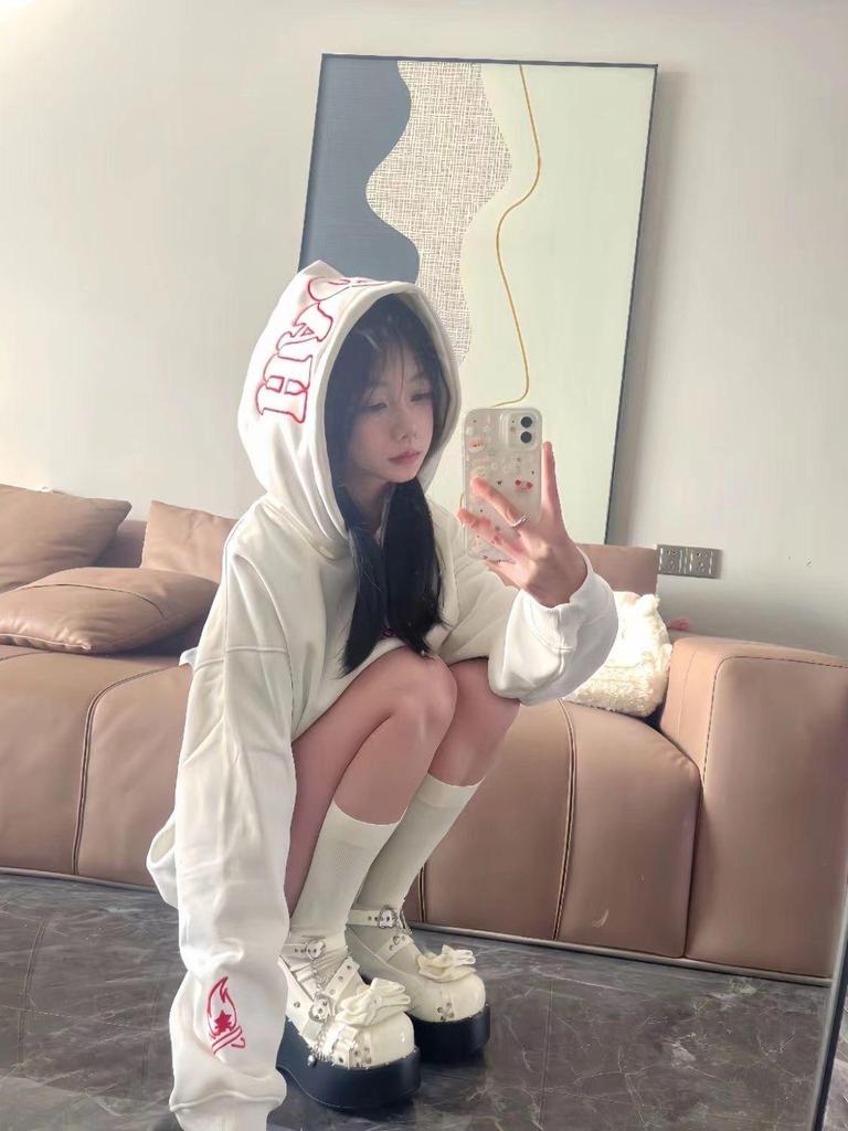 Cross-Border American Rapper Style 351-400g Flame Embroidery Men's Heavyweight Pure Cotton Hoodie