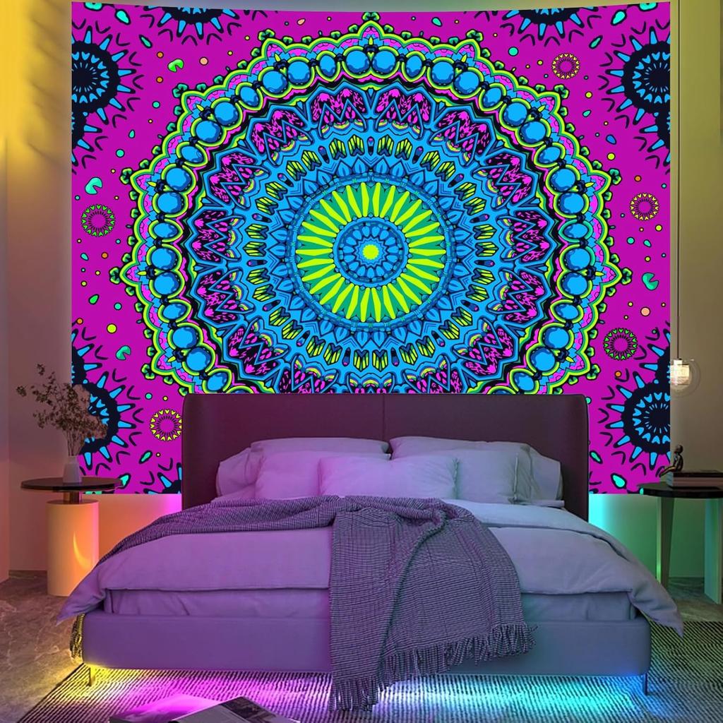 Vibrant Mandala Boho Tapestry Wall Hanging Decoration Psychedelic Ethnic Bohemian Print For Living Room Bedroom Festival Decor