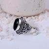Black Onyx Antique Silver Plated Statement Ring | Boho Filigree Brass Jewelry | Oval Protection Stone Ring