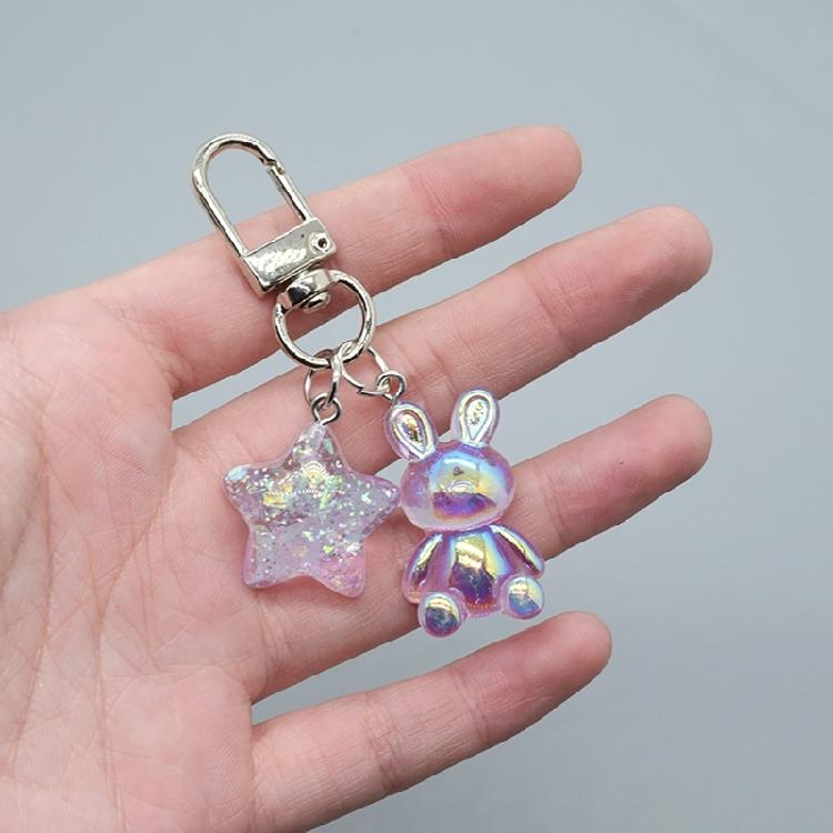 Stylish Key Chain Accessory Translucent Star and Rabbit Pendant Keyring Ornament