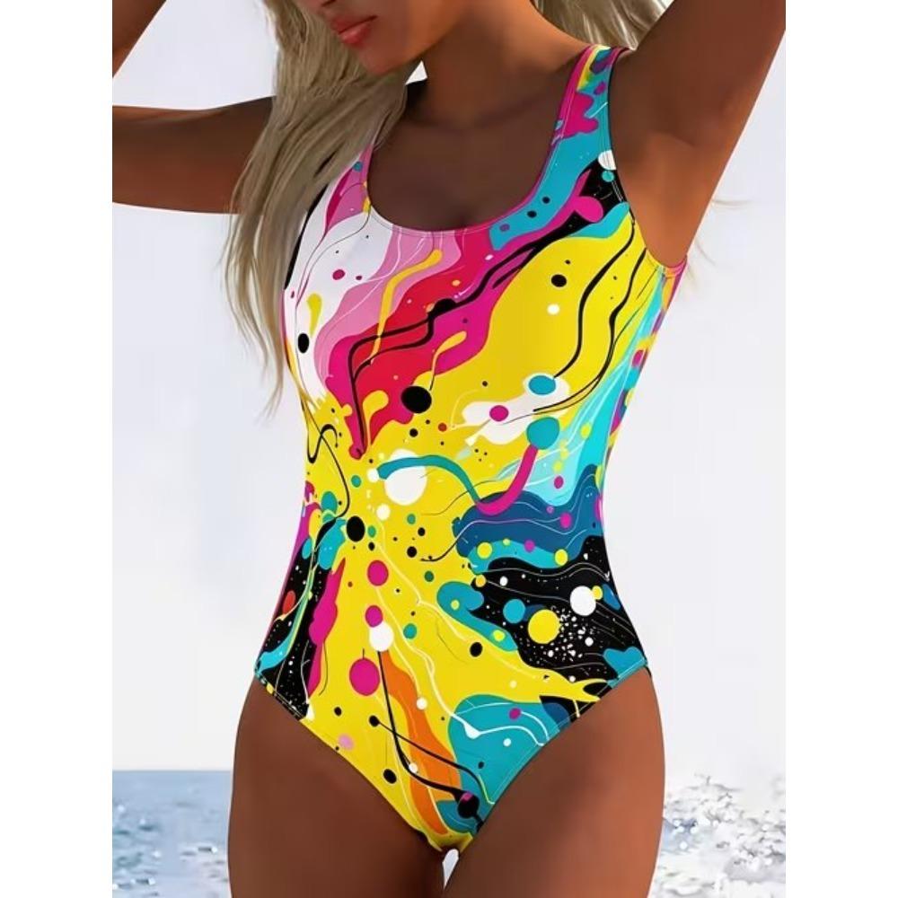 Maillot de bain une pièce sexy à imprimé abstrait d'été, Coupe ajustée et amincissante, Dos en U profond, Maillot de bain tendance accrocheur pour la plage, la piscine et les vacances