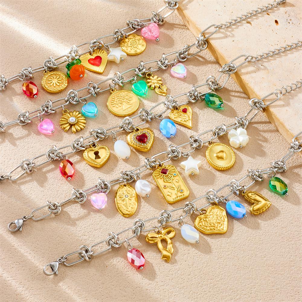 DIEYURO 316L Stainless Steell Flower Pearl Rhinestones Pendant Bracelet For Women Fashion New Classic Wrist Chain Jewelry Gift