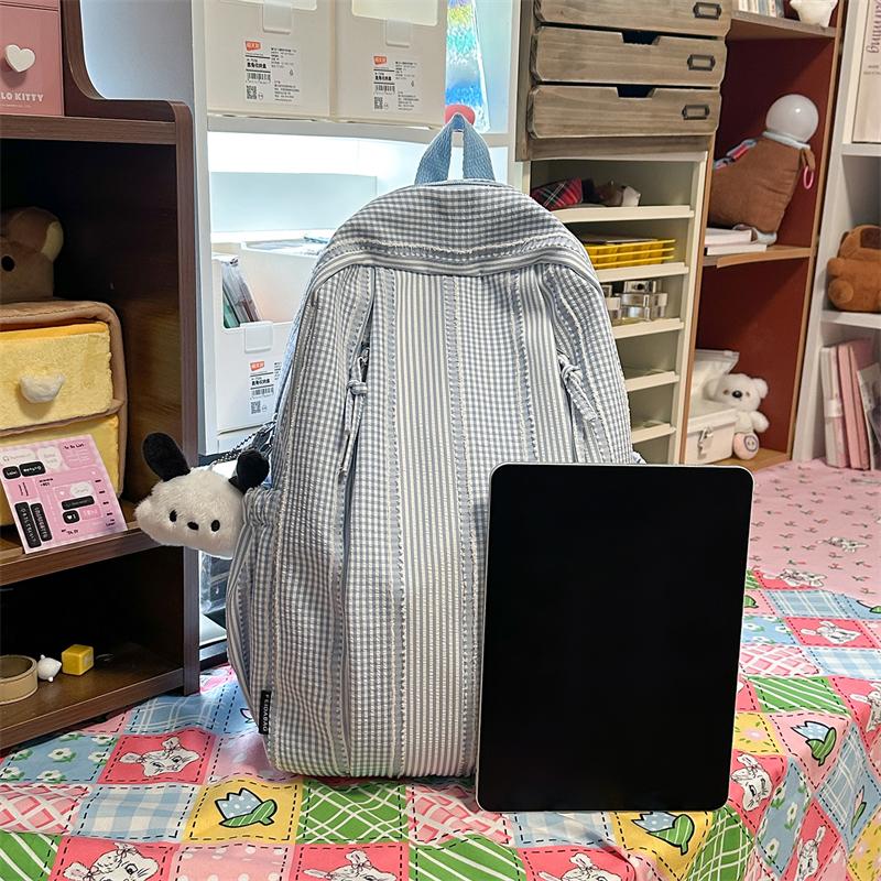 Large Capacity Women's Backpack Striped Student Schoolbag
