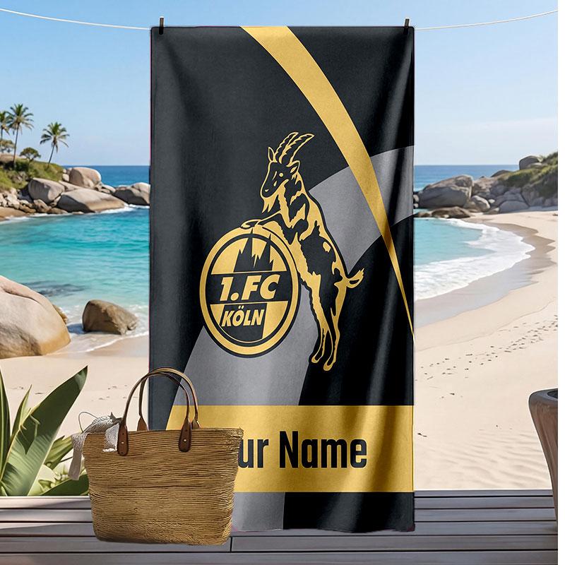Asciugamano da Spiaggia Personalizzato Stampato FC Köln Logo Calcio Supporto Nome Personalizzato Testo Asciugamano Assorbente Per Sport Viaggio Regalo Speciale